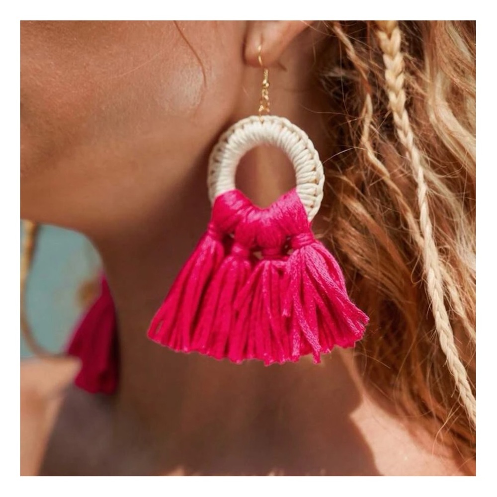 Hot Pink Fringe Earrings